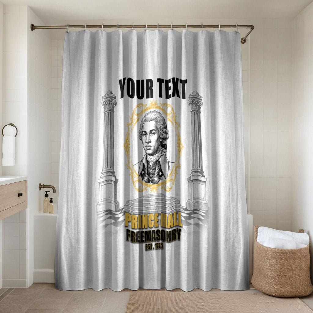 Personalized Prince Hall Freemasonry Bathroom Set Masonic Square And Compass Vintage Gold Pillar Illustration