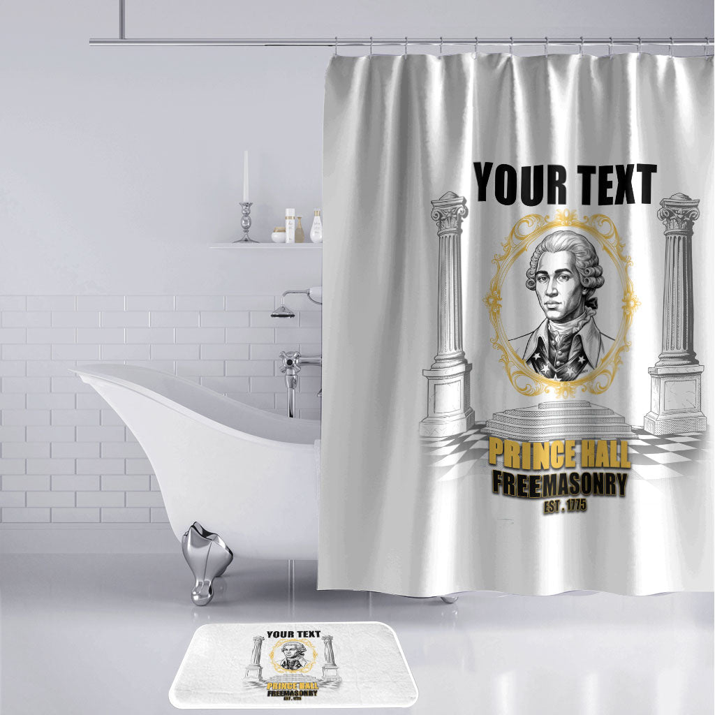 Personalized Prince Hall Freemasonry Bathroom Set Masonic Square And Compass Vintage Gold Pillar Illustration