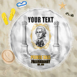 Personalized Prince Hall Freemasonry Beach Blanket Masonic Square And Compass Vintage Gold Pillar Illustration