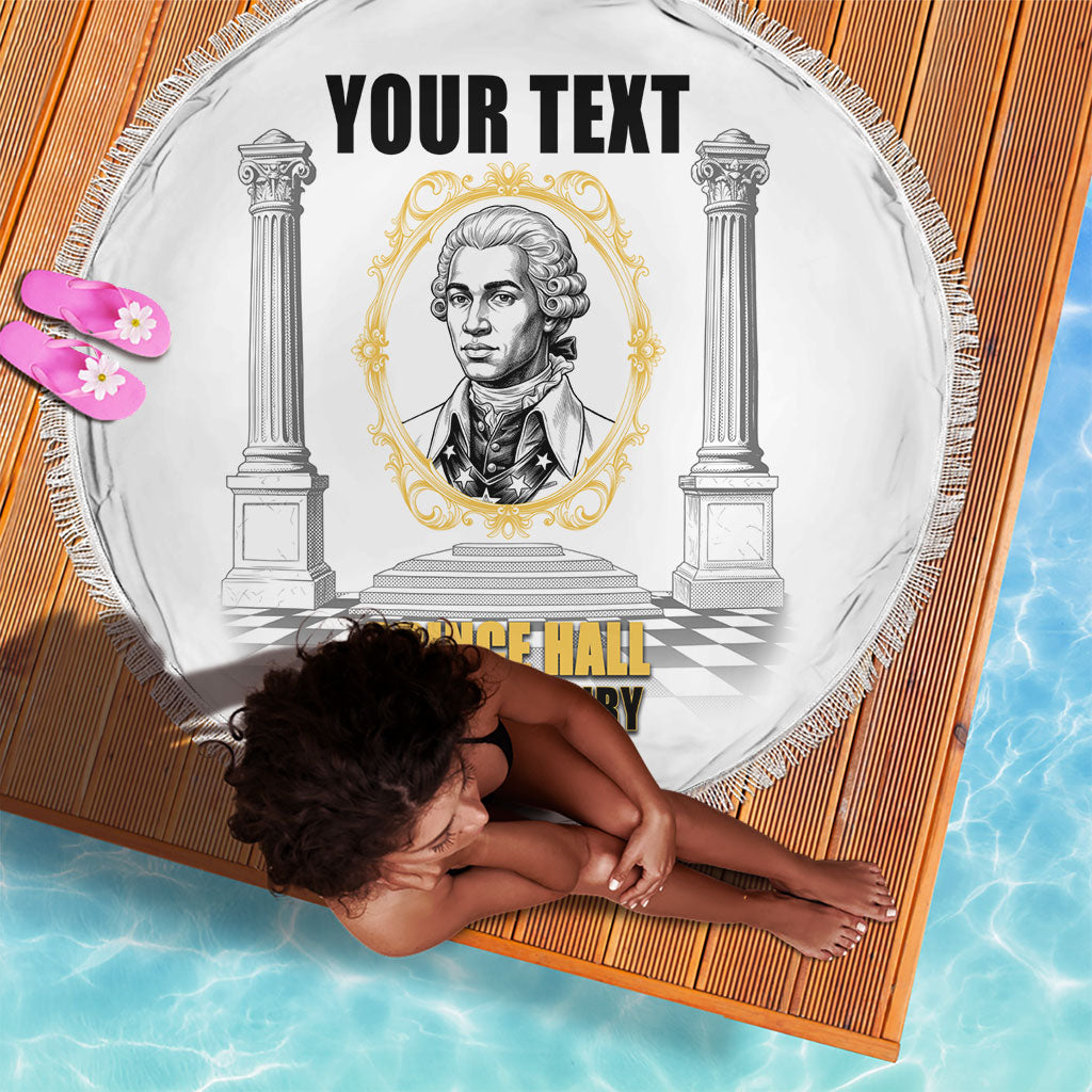 Personalized Prince Hall Freemasonry Beach Blanket Masonic Square And Compass Vintage Gold Pillar Illustration