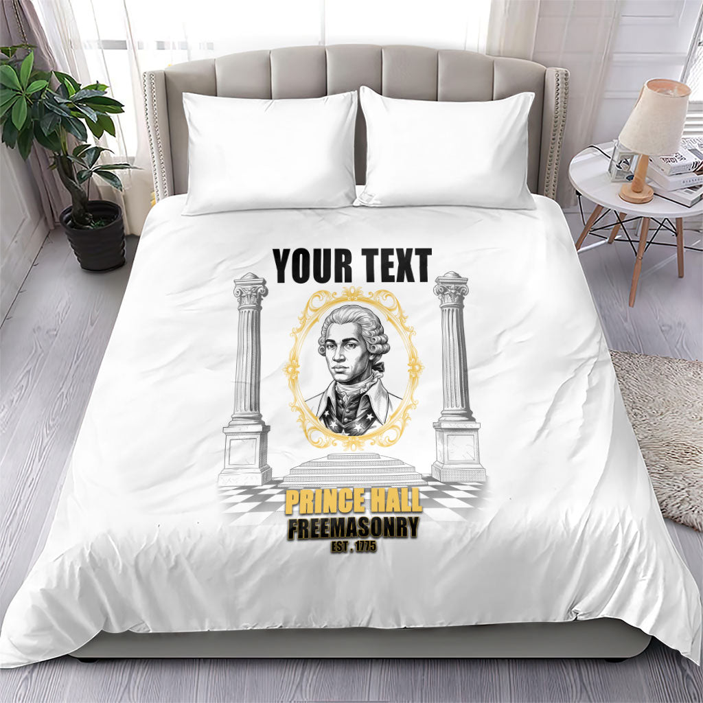 Personalized Prince Hall Freemasonry Bedding Set Masonic Square And Compass Vintage Gold Pillar Illustration