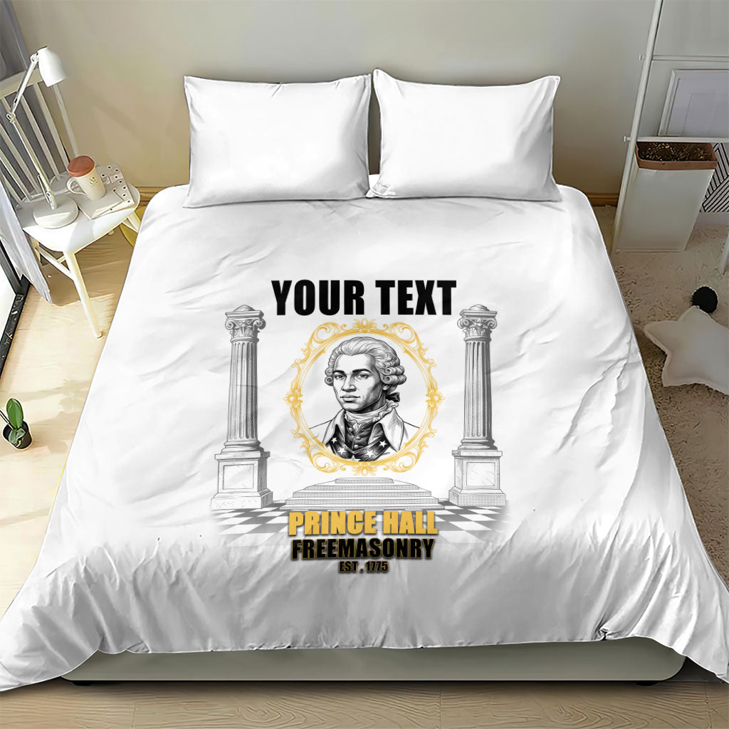 Personalized Prince Hall Freemasonry Bedding Set Masonic Square And Compass Vintage Gold Pillar Illustration