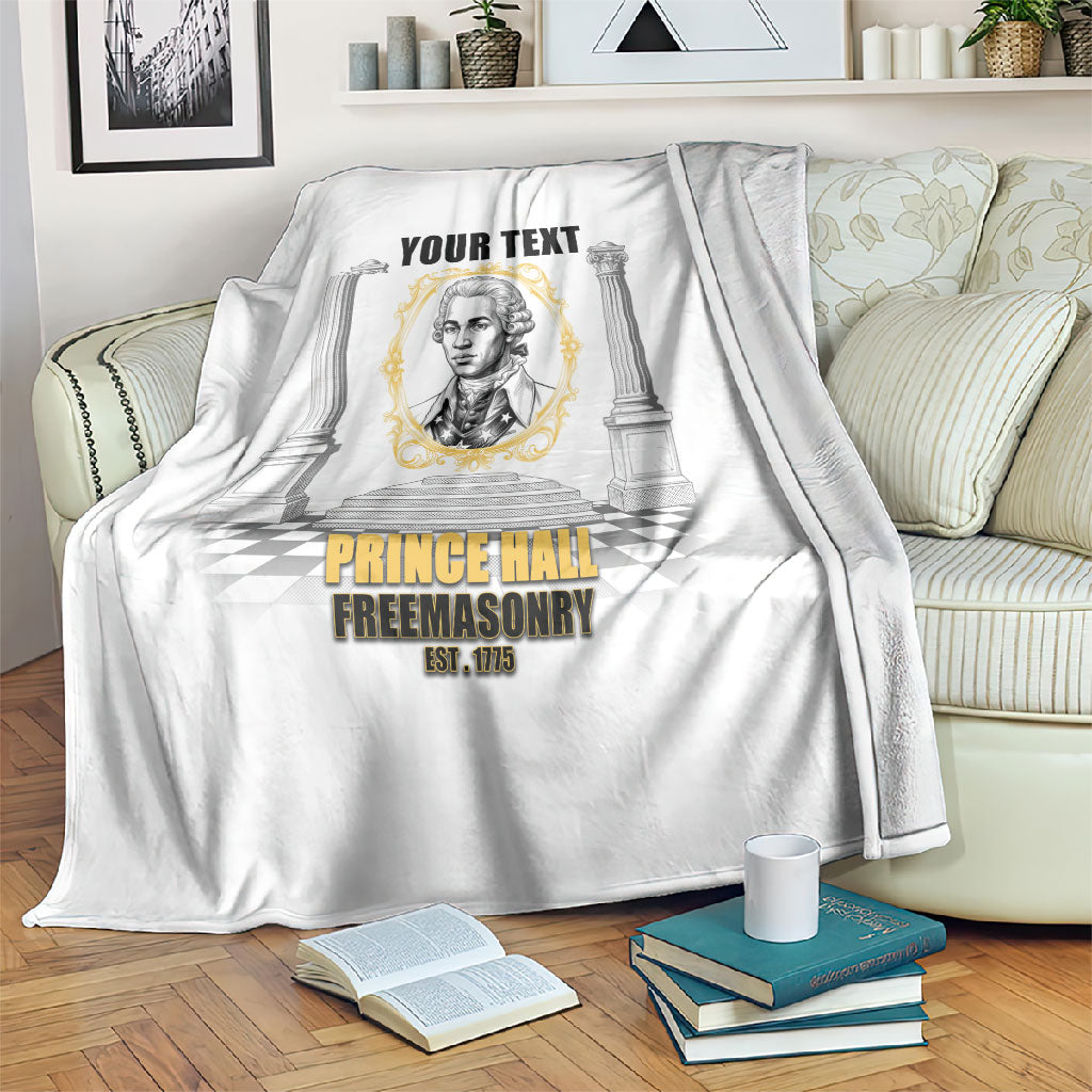 Personalized Prince Hall Freemasonry Blanket Masonic Square And Compass Vintage Gold Pillar Illustration