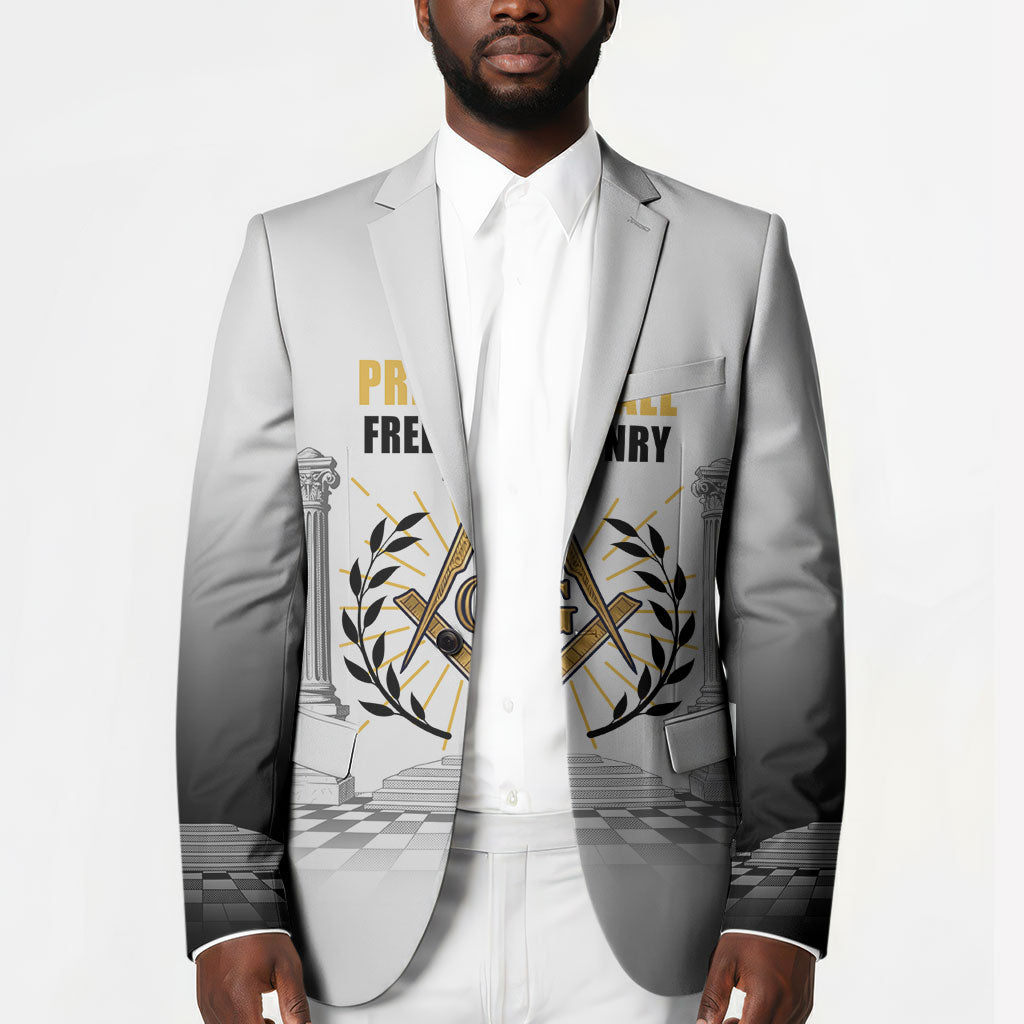 Personalized Prince Hall Freemasonry Blazer Masonic Square And Compass Vintage Gold Pillar Illustration