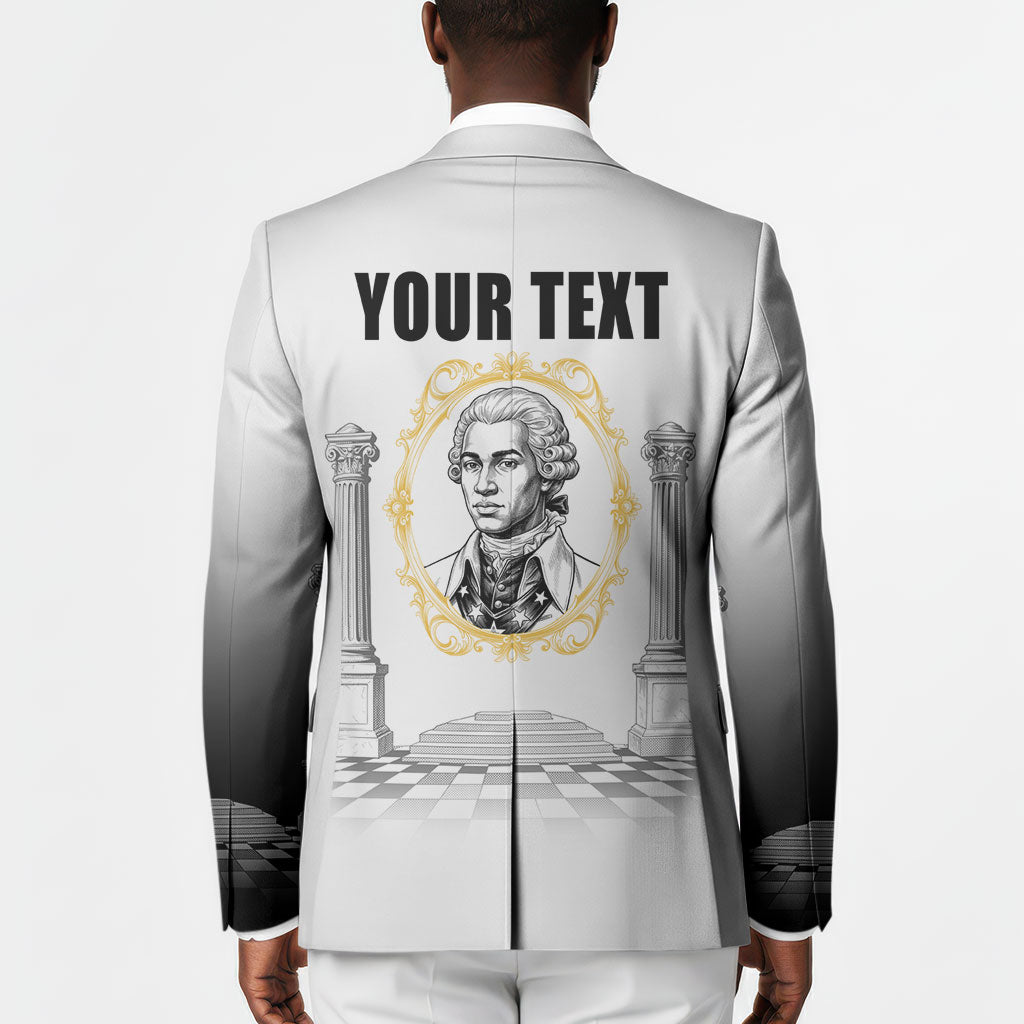 Personalized Prince Hall Freemasonry Blazer Masonic Square And Compass Vintage Gold Pillar Illustration