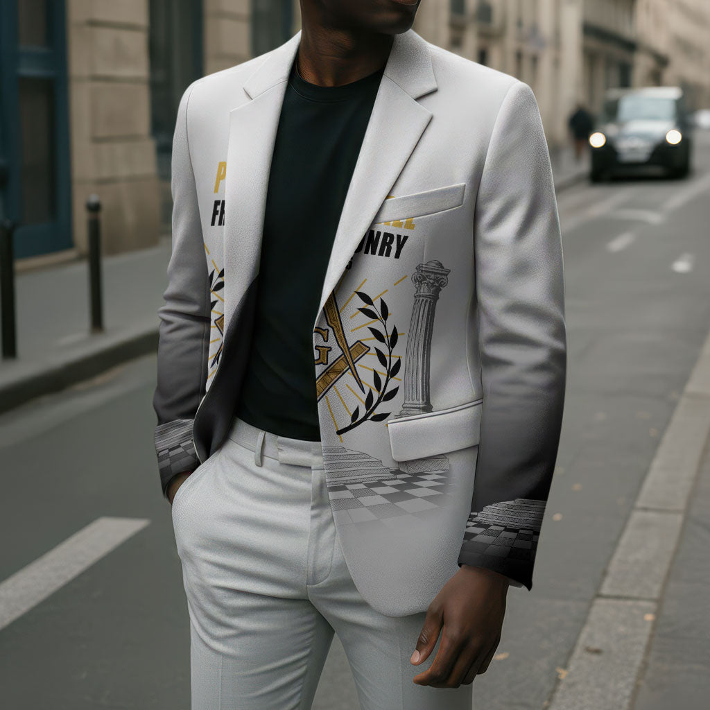 Personalized Prince Hall Freemasonry Blazer Masonic Square And Compass Vintage Gold Pillar Illustration