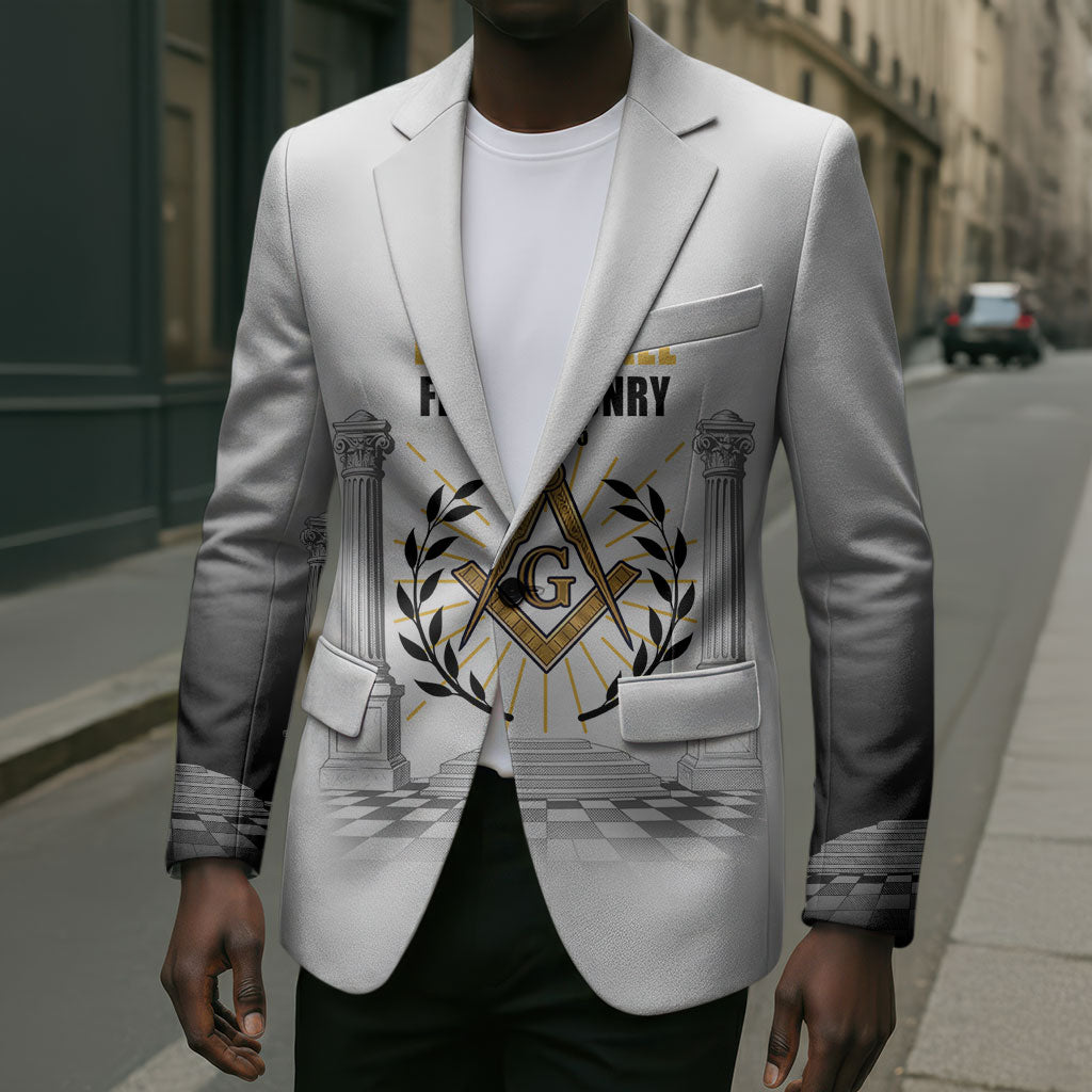 Personalized Prince Hall Freemasonry Blazer Masonic Square And Compass Vintage Gold Pillar Illustration