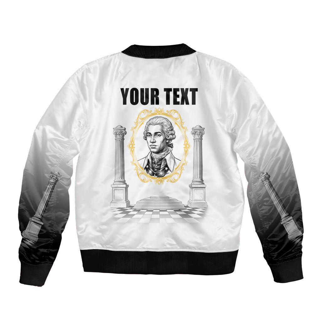 Personalized Prince Hall Freemasonry Bomber Jacket Masonic Square And Compass Vintage Gold Pillar Illustration