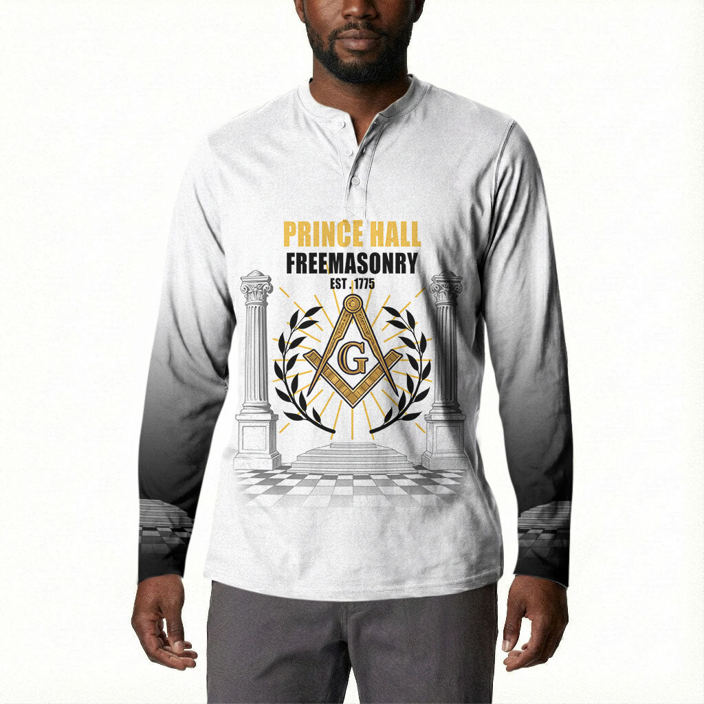 Personalized Prince Hall Freemasonry Button Sweatshirt Masonic Square And Compass Vintage Gold Pillar Illustration