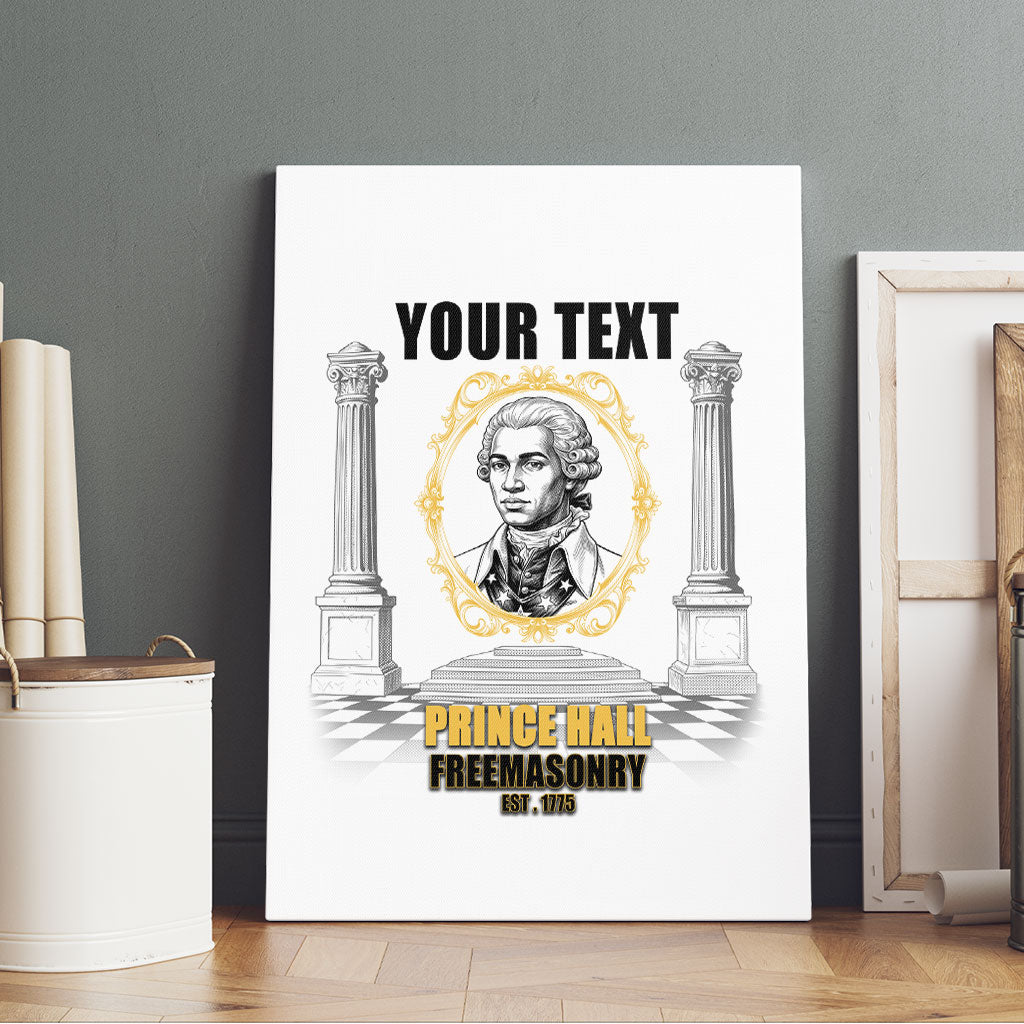 Personalized Prince Hall Freemasonry Canvas Wall Art Masonic Square And Compass Vintage Gold Pillar Illustration
