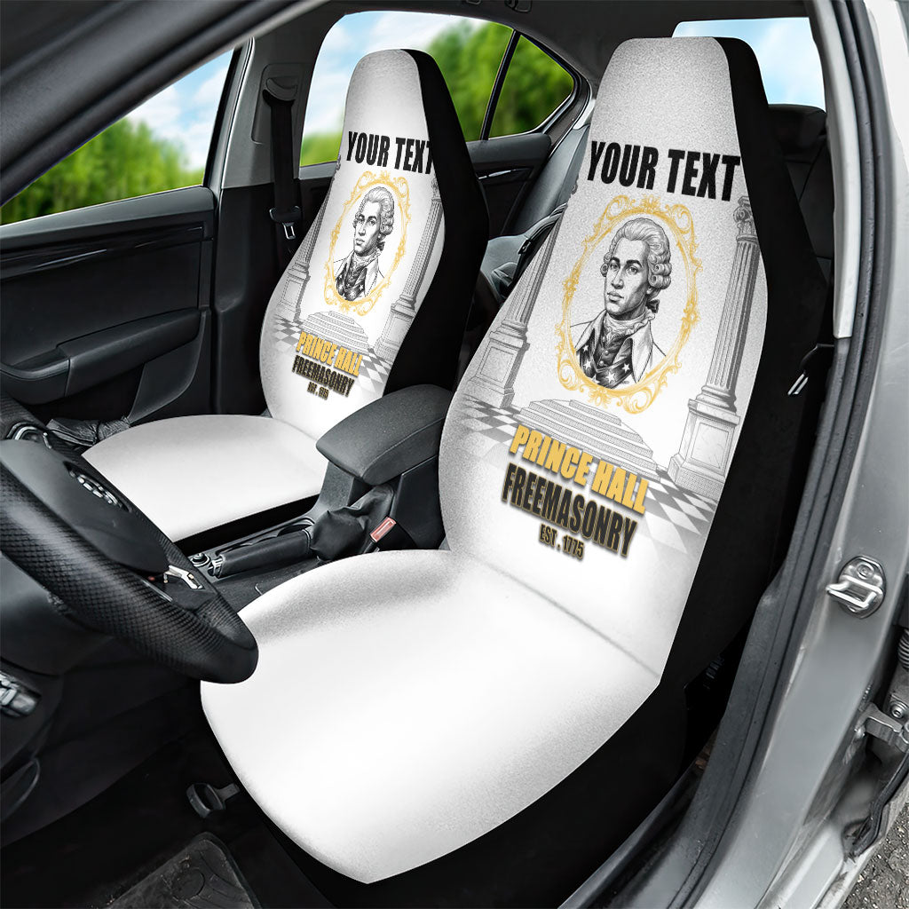 Personalized Prince Hall Freemasonry Car Seat Cover Masonic Square And Compass Vintage Gold Pillar Illustration