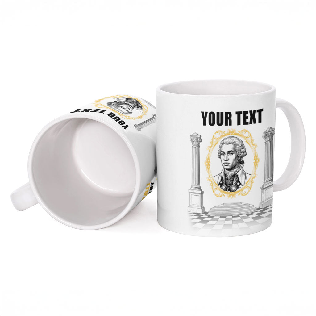 Personalized Prince Hall Freemasonry Ceramic Mug Masonic Square And Compass Vintage Gold Pillar Illustration