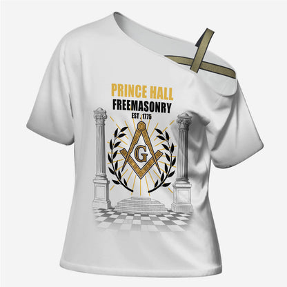 Personalized Prince Hall Freemasonry Cross Shoulder Shirt Masonic Square And Compass Vintage Gold Pillar Illustration