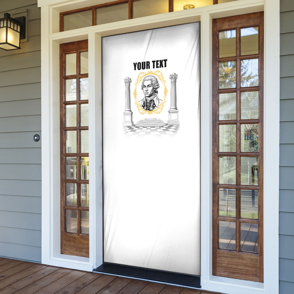 Personalized Prince Hall Freemasonry Door Cover Masonic Square And Compass Vintage Gold Pillar Illustration
