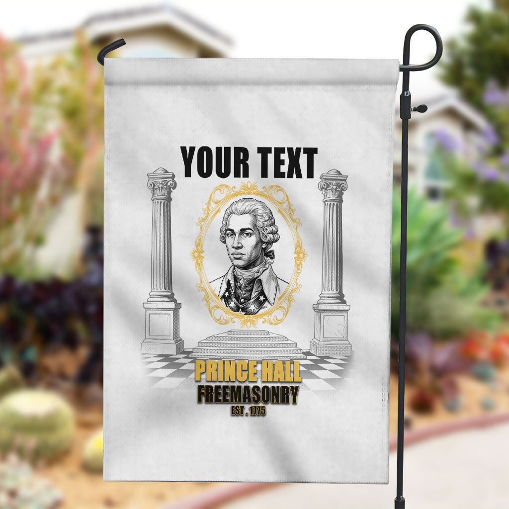 Personalized Prince Hall Freemasonry Garden Flag Masonic Square And Compass Vintage Gold Pillar Illustration