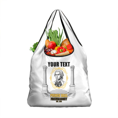 Personalized Prince Hall Freemasonry Grocery Bag Masonic Square And Compass Vintage Gold Pillar Illustration