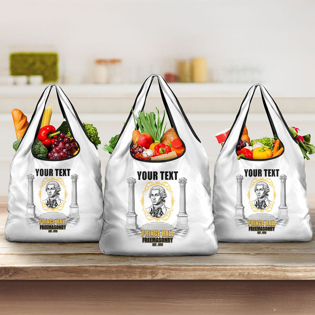 Personalized Prince Hall Freemasonry Grocery Bag Masonic Square And Compass Vintage Gold Pillar Illustration