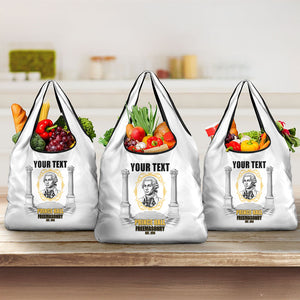 Personalized Prince Hall Freemasonry Grocery Bag Masonic Square And Compass Vintage Gold Pillar Illustration