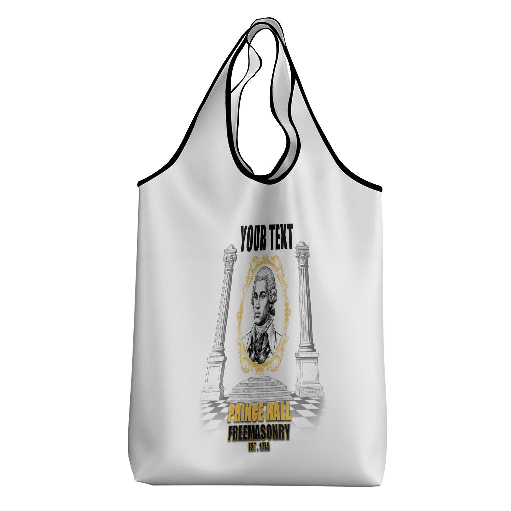 Personalized Prince Hall Freemasonry Grocery Bag Masonic Square And Compass Vintage Gold Pillar Illustration