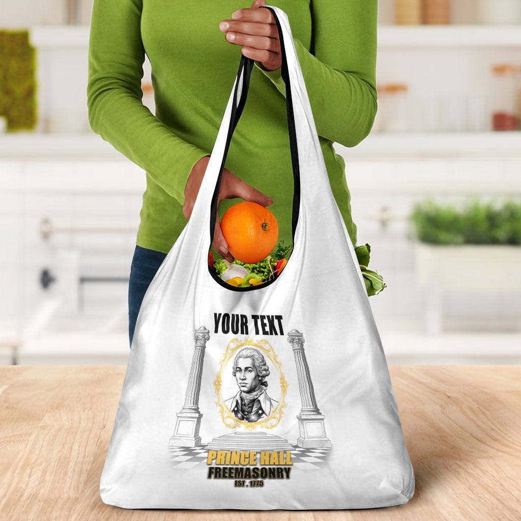 Personalized Prince Hall Freemasonry Grocery Bag Masonic Square And Compass Vintage Gold Pillar Illustration