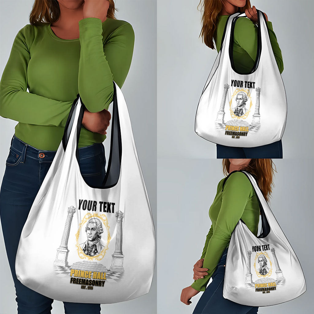 Personalized Prince Hall Freemasonry Grocery Bag Masonic Square And Compass Vintage Gold Pillar Illustration