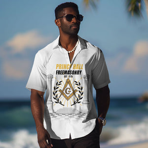 Personalized Prince Hall Freemasonry Hawaiian Shirt Masonic Square And Compass Vintage Gold Pillar Illustration