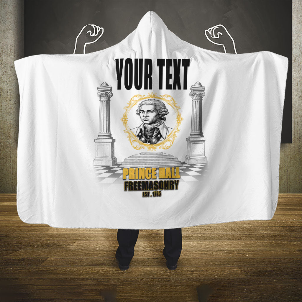 Personalized Prince Hall Freemasonry Hooded Blanket Masonic Square And Compass Vintage Gold Pillar Illustration