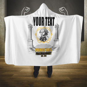 Personalized Prince Hall Freemasonry Hooded Blanket Masonic Square And Compass Vintage Gold Pillar Illustration