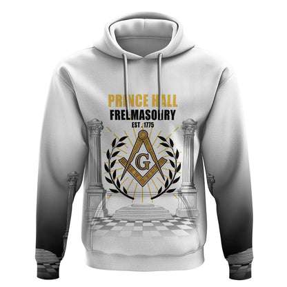 Personalized Prince Hall Freemasonry Hoodie Masonic Square And Compass Vintage Gold Pillar Illustration