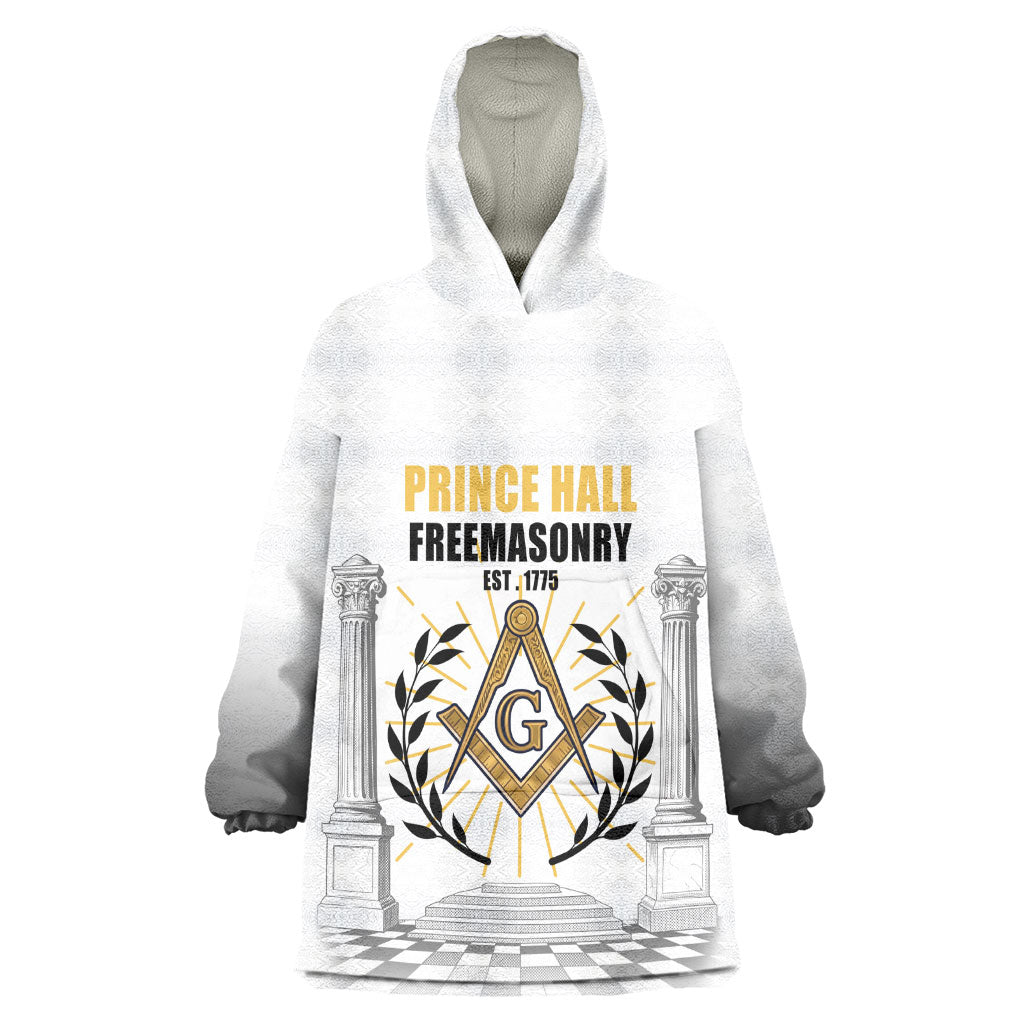 Personalized Prince Hall Freemasonry Kid Wearable Blanket Hoodie Masonic Square And Compass Vintage Gold Pillar Illustration