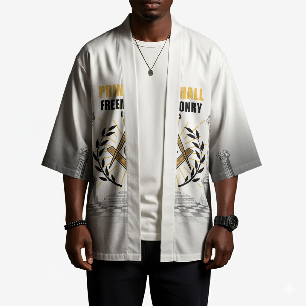 Personalized Prince Hall Freemasonry Kimono Masonic Square And Compass Vintage Gold Pillar Illustration