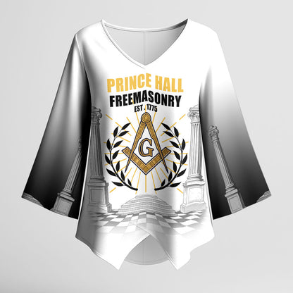 Personalized Prince Hall Freemasonry Kimono Sleeve Blouse Masonic Square And Compass Vintage Gold Pillar Illustration