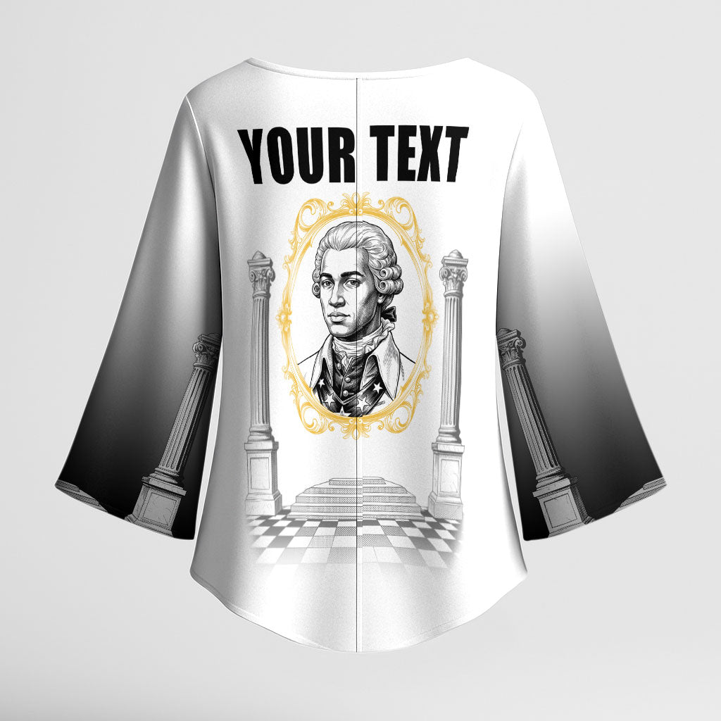 Personalized Prince Hall Freemasonry Kimono Sleeve Blouse Masonic Square And Compass Vintage Gold Pillar Illustration