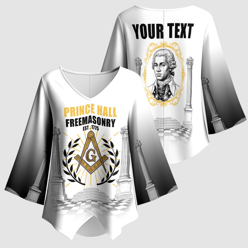 Personalized Prince Hall Freemasonry Kimono Sleeve Blouse Masonic Square And Compass Vintage Gold Pillar Illustration