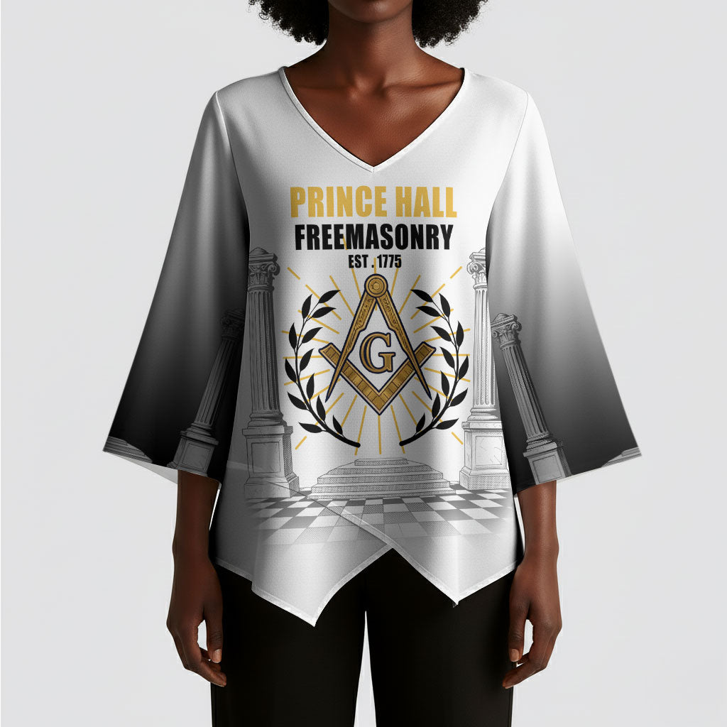 Personalized Prince Hall Freemasonry Kimono Sleeve Blouse Masonic Square And Compass Vintage Gold Pillar Illustration