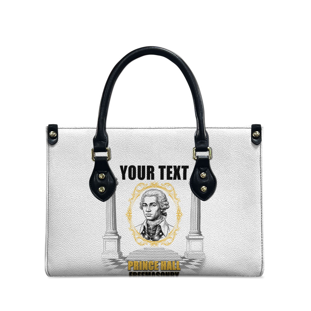 Personalized Prince Hall Freemasonry Leather Bag Masonic Square And Compass Vintage Gold Pillar Illustration