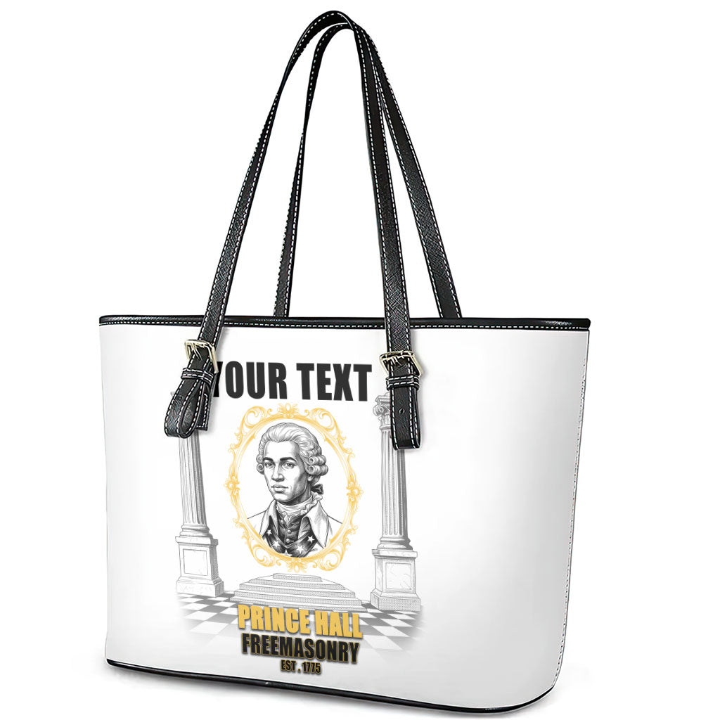 Personalized Prince Hall Freemasonry Leather Tote Bag Masonic Square And Compass Vintage Gold Pillar Illustration