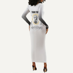 Personalized Prince Hall Freemasonry Long Sleeve Bodycon Dress Masonic Square And Compass Vintage Gold Pillar Illustration
