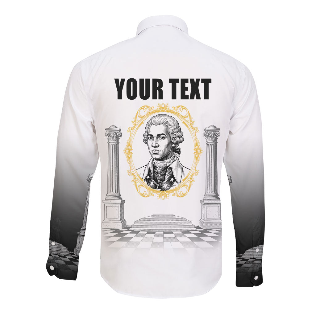 Personalized Prince Hall Freemasonry Long Sleeve Button Shirt Masonic Square And Compass Vintage Gold Pillar Illustration