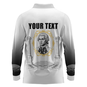 Personalized Prince Hall Freemasonry Long Sleeve Polo Shirt Masonic Square And Compass Vintage Gold Pillar Illustration
