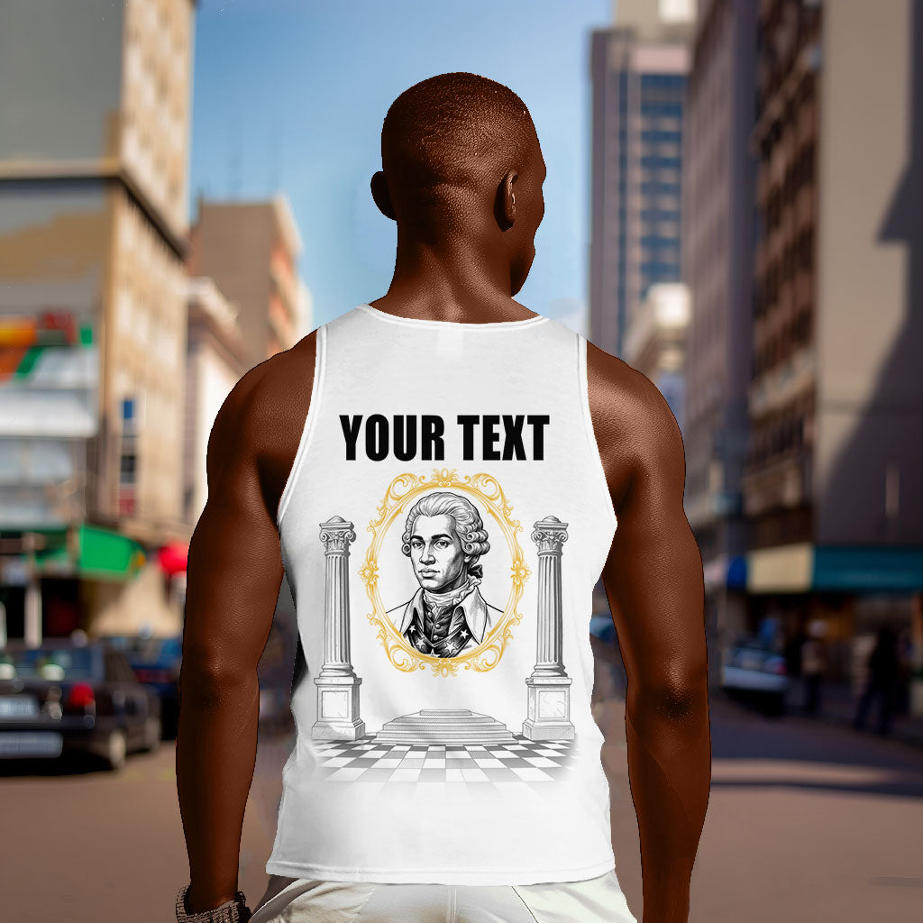Personalized Prince Hall Freemasonry Men Tank Top Masonic Square And Compass Vintage Gold Pillar Illustration