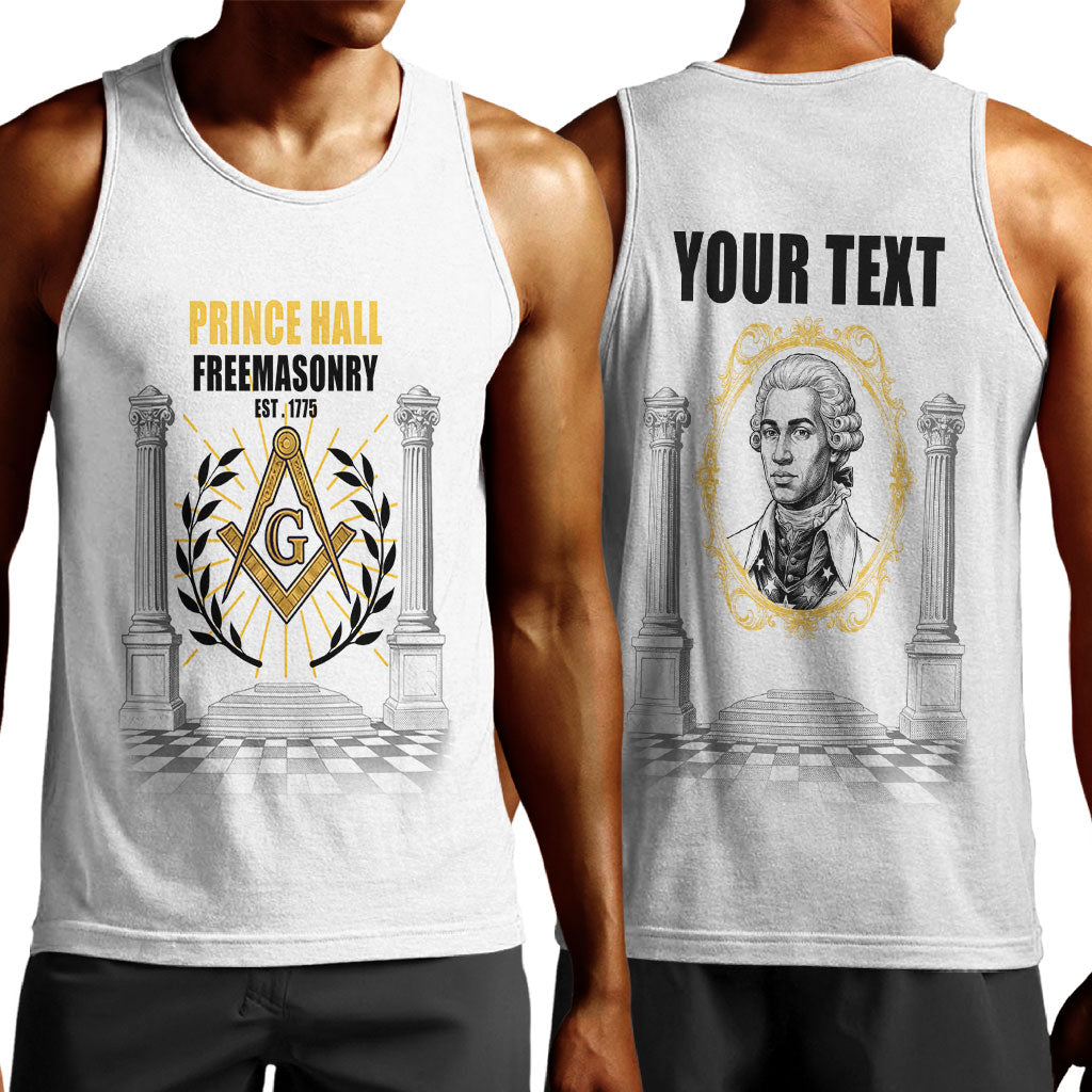 Personalized Prince Hall Freemasonry Men Tank Top Masonic Square And Compass Vintage Gold Pillar Illustration