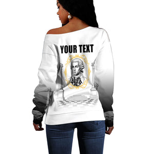 Personalized Prince Hall Freemasonry Off Shoulder Sweater Masonic Square And Compass Vintage Gold Pillar Illustration