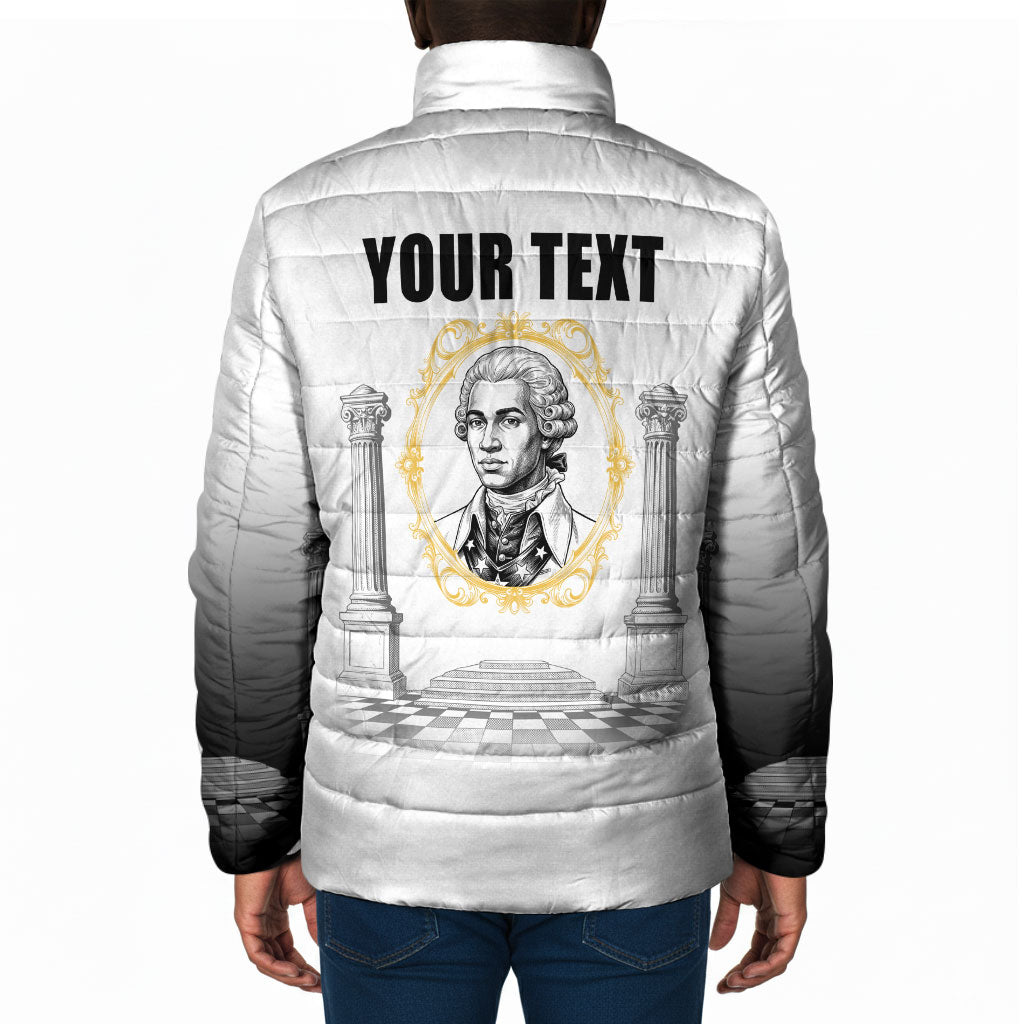 Personalized Prince Hall Freemasonry Padded Jacket Masonic Square And Compass Vintage Gold Pillar Illustration