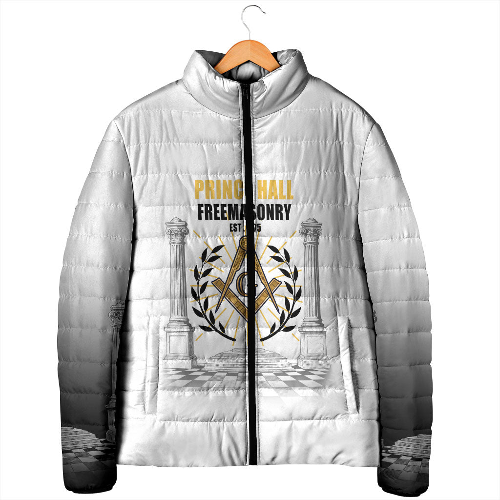 Personalized Prince Hall Freemasonry Padded Jacket Masonic Square And Compass Vintage Gold Pillar Illustration