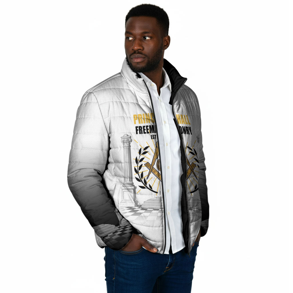 Personalized Prince Hall Freemasonry Padded Jacket Masonic Square And Compass Vintage Gold Pillar Illustration
