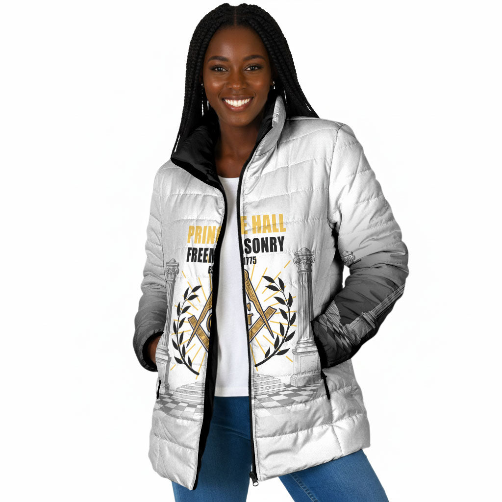 Personalized Prince Hall Freemasonry Padded Jacket Masonic Square And Compass Vintage Gold Pillar Illustration