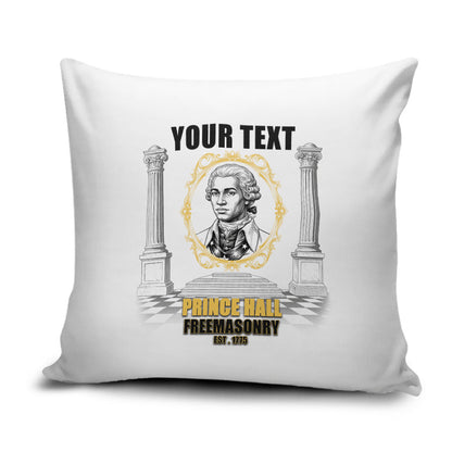 Personalized Prince Hall Freemasonry Pillow Cover Masonic Square And Compass Vintage Gold Pillar Illustration