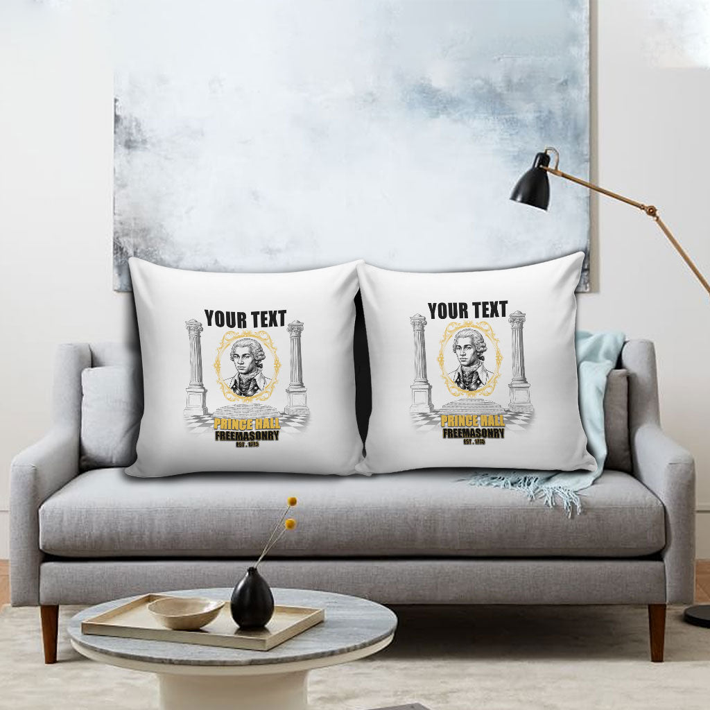 Personalized Prince Hall Freemasonry Pillow Cover Masonic Square And Compass Vintage Gold Pillar Illustration