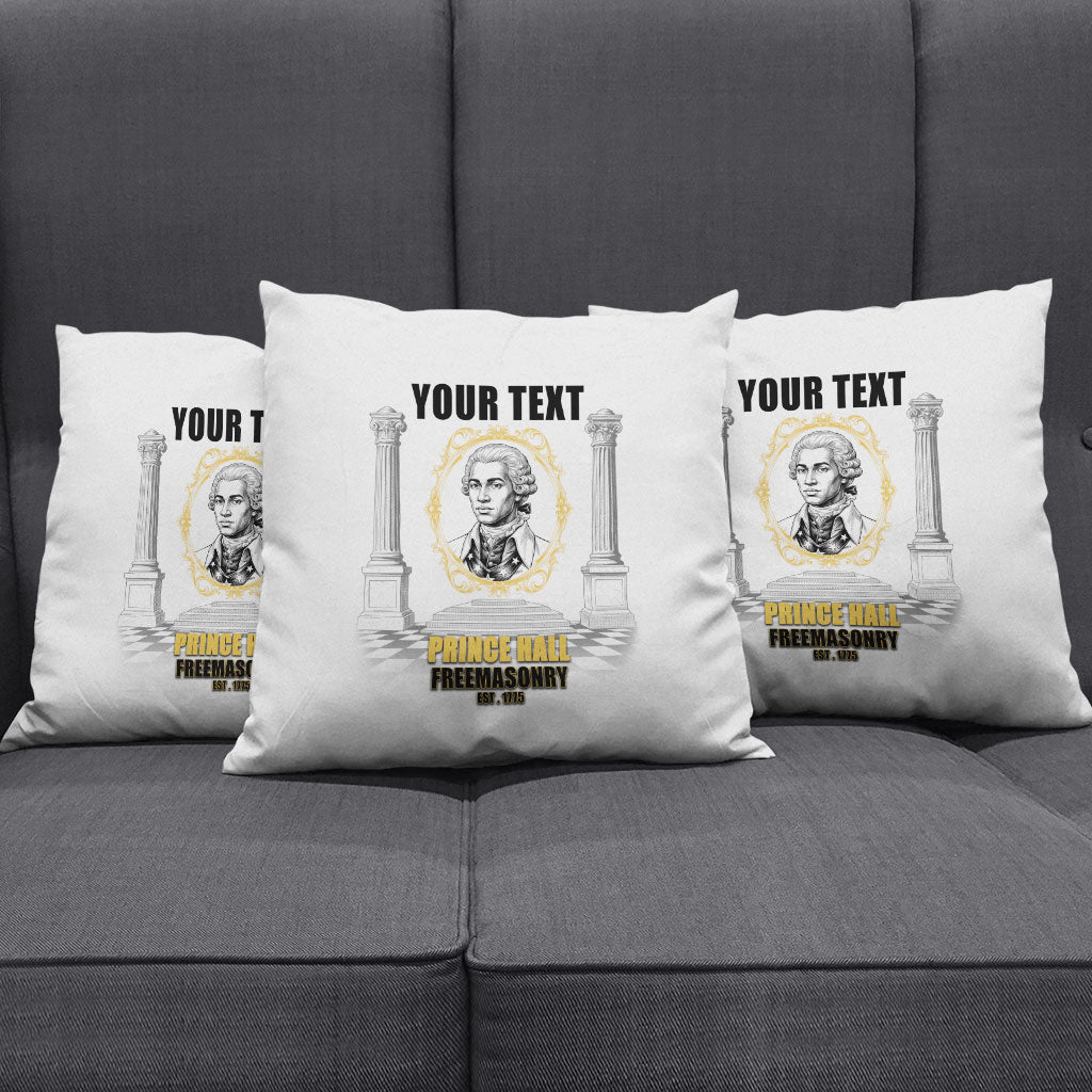 Personalized Prince Hall Freemasonry Pillow Cover Masonic Square And Compass Vintage Gold Pillar Illustration